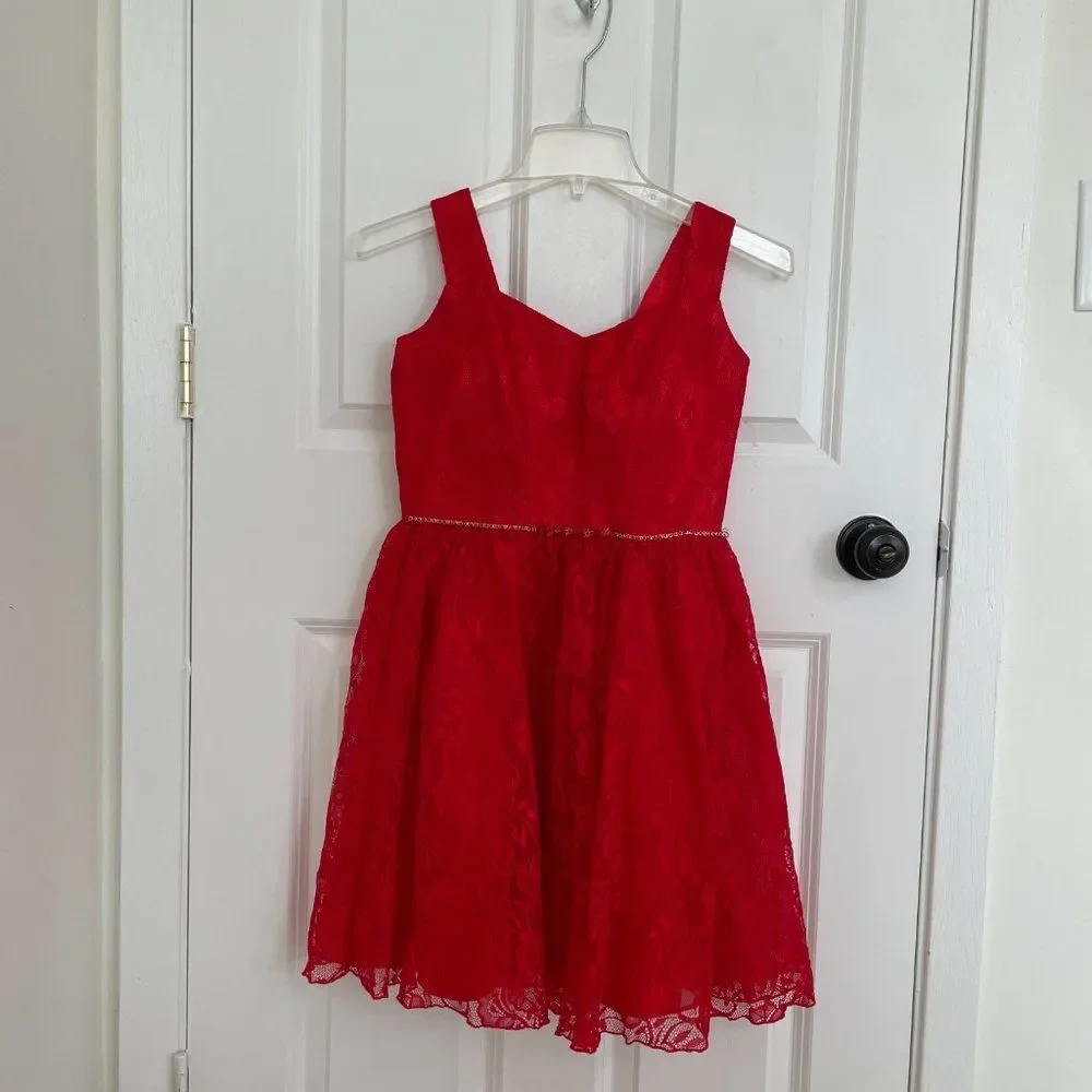 Girls Minuet Mini A Line Knee Length Dress in Red Size Small
